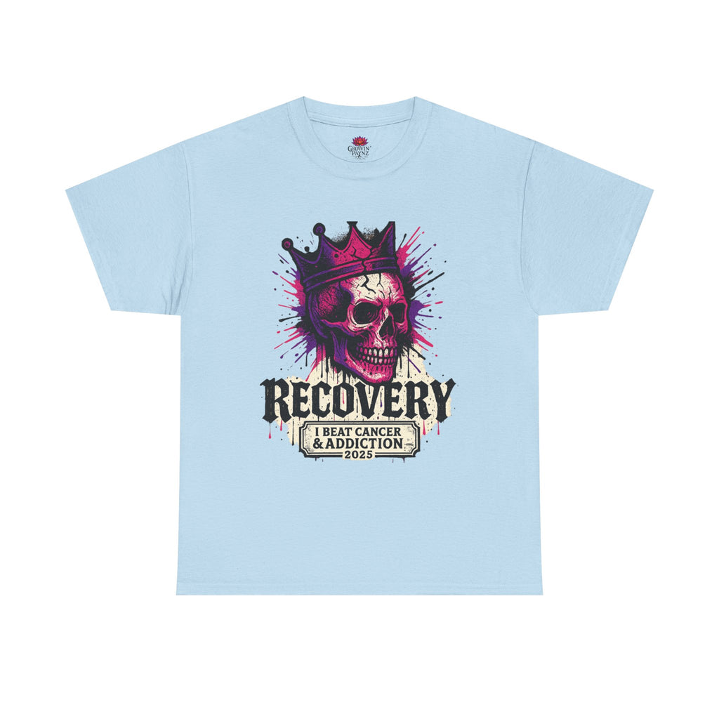 Recovery Skull Tee - Celebrate Strength, Unisex Heavy Cotton Tee, Cancer Awareness, Addiction Recovery, Gift for Survivors