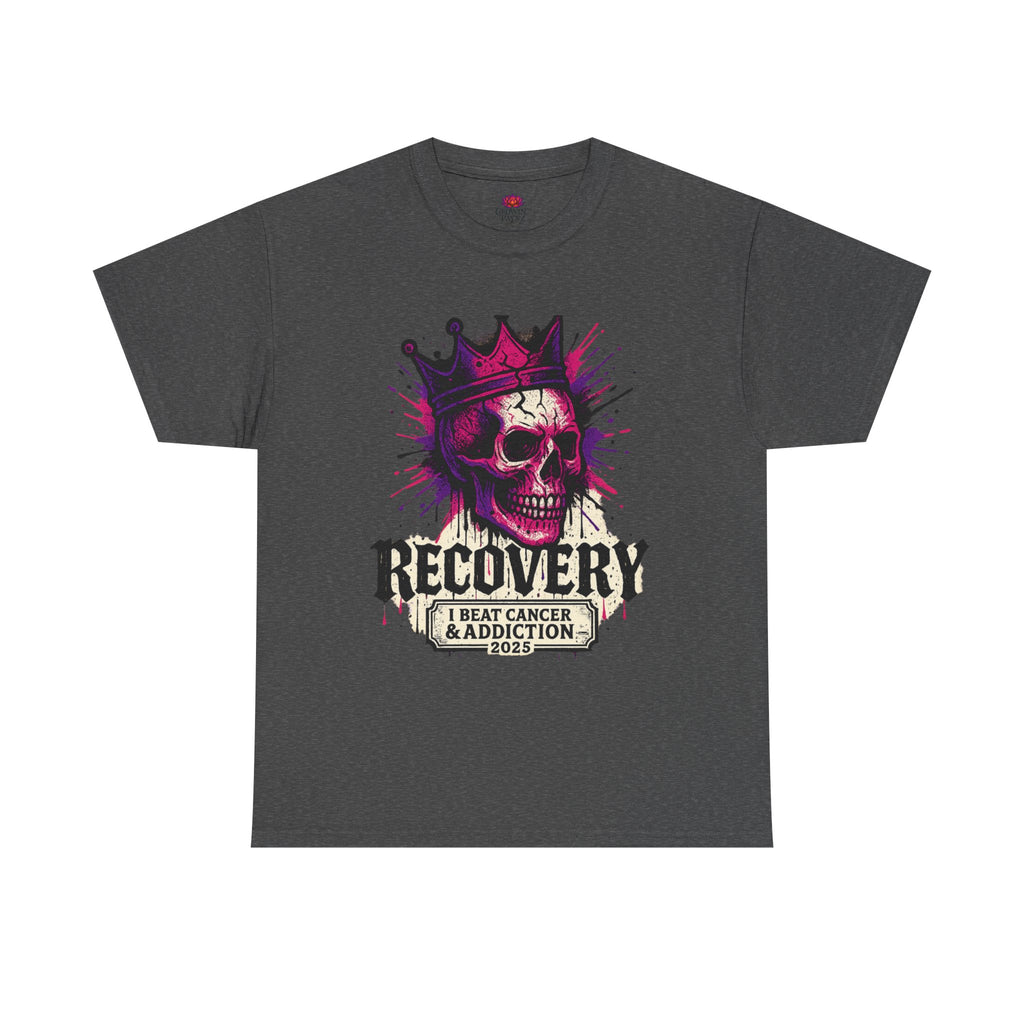 Recovery Skull Tee - Celebrate Strength, Unisex Heavy Cotton Tee, Cancer Awareness, Addiction Recovery, Gift for Survivors