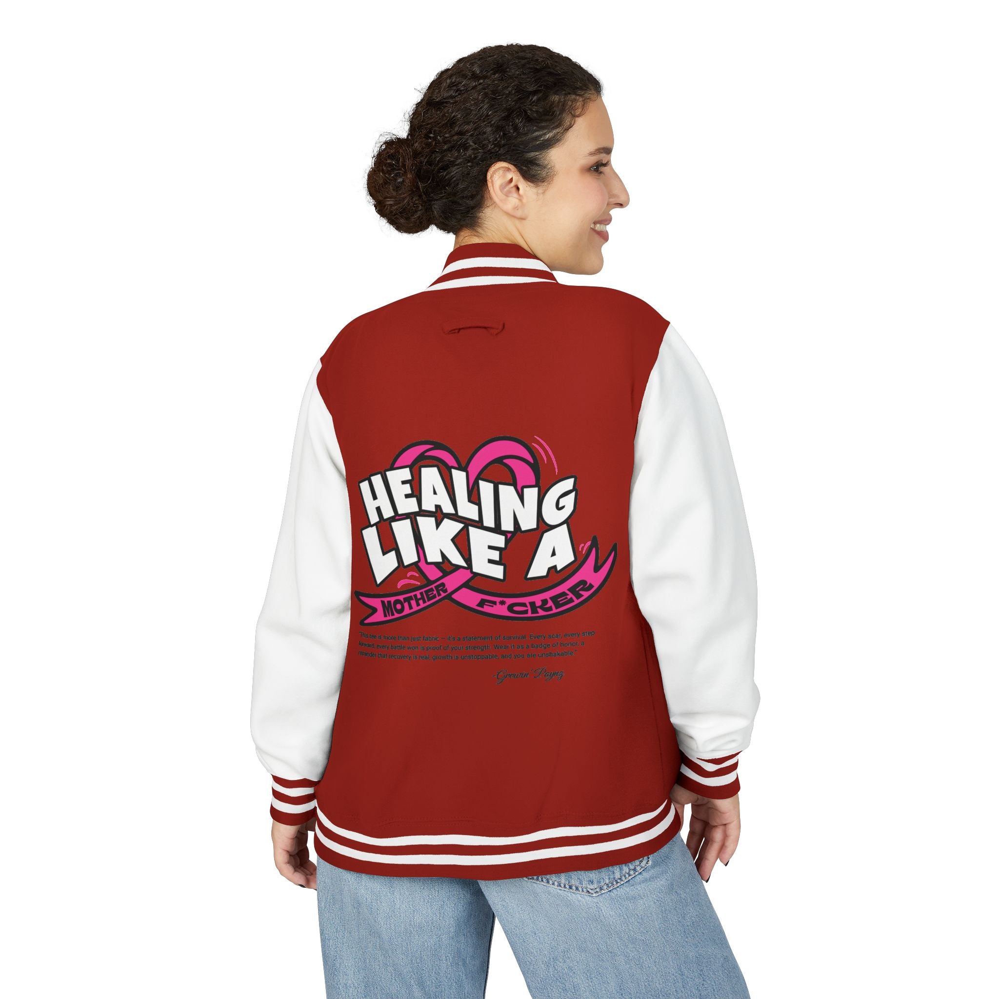 Healing Like a Mother Letterman Jacket, Unisex Varsity Jacket, Trendy Outerwear, Gift for Moms, Stylish Letterman for Her, Casual [...]
