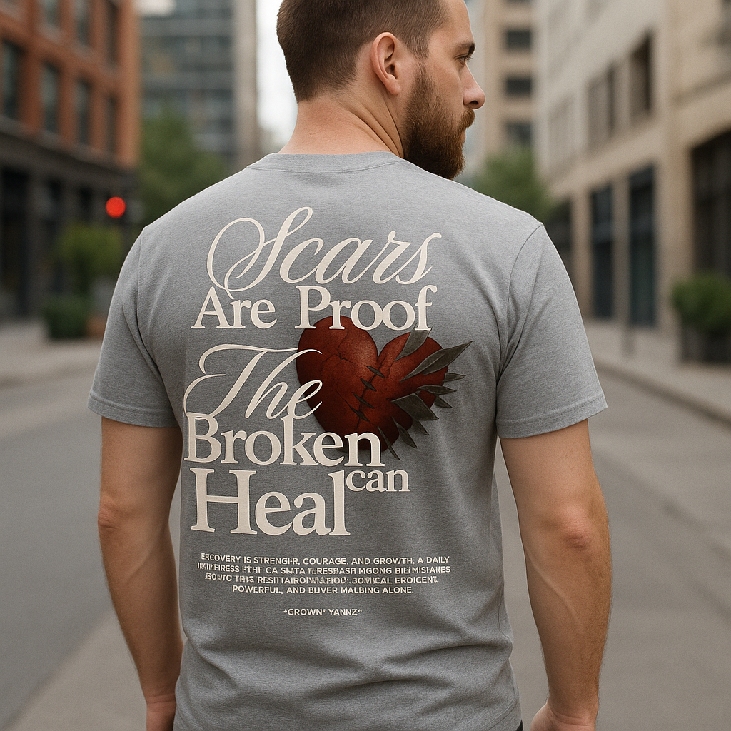 (DESIGN ON BACK) Unisex Heavy Cotton Tee with Inspirational Quote, Scars Are Proof the Broken Can Heal, Recovery, Self-Love, Motivational Gift, Casual [...]