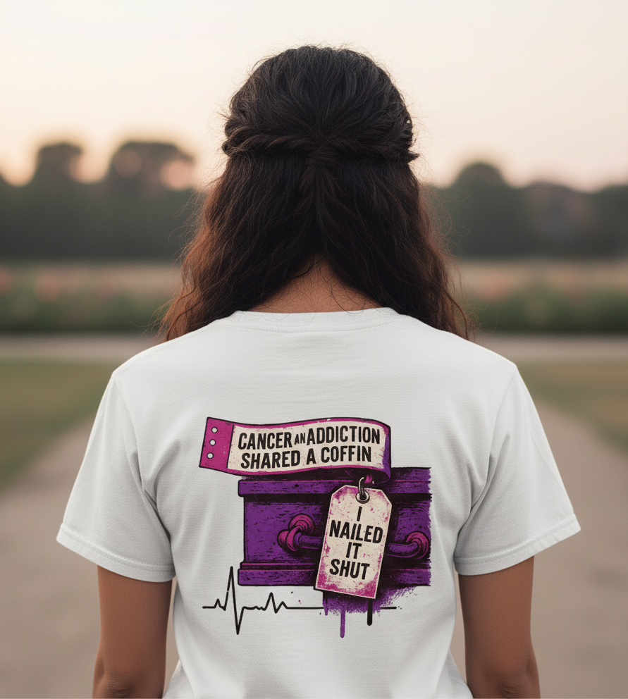 Unisex Heavy Cotton Tee with Bold Graphic Design, Cancer Awareness Shirt, Addiction Recovery Tee, Unique Gift for Loved Ones, [...]