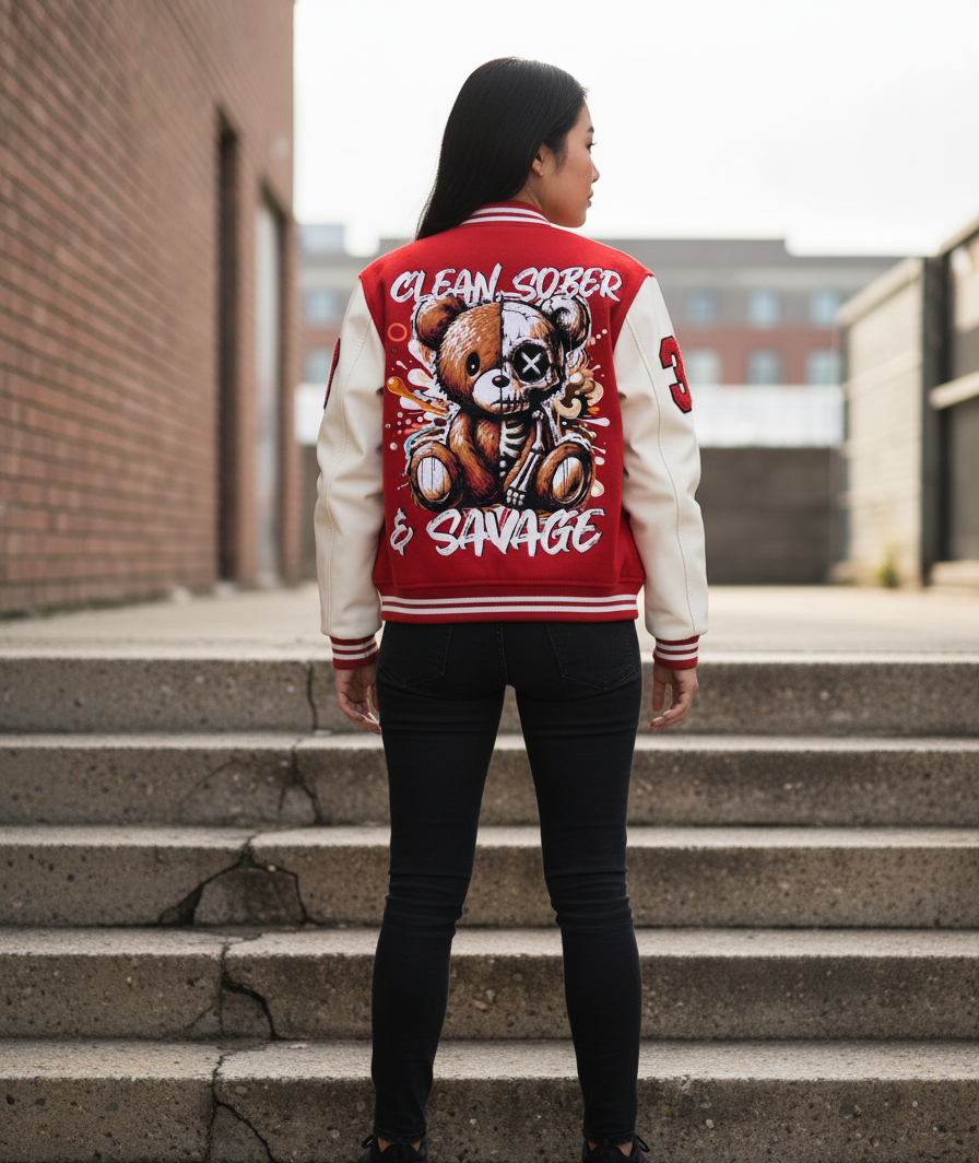 Clean, Sober & Savage Unisex Heavyweight Letterman Jacket | Trendy College Apparel, Retro Sportswear, Casual Jacket, Gift for Teens, [...]