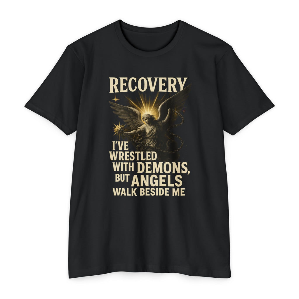 (DESIGN ON FRONT) Recovery Wings Unisex T-Shirt | Inspirational Graphic Tee | Recovery Journey | Mental Health Awareness | Gift for Friends