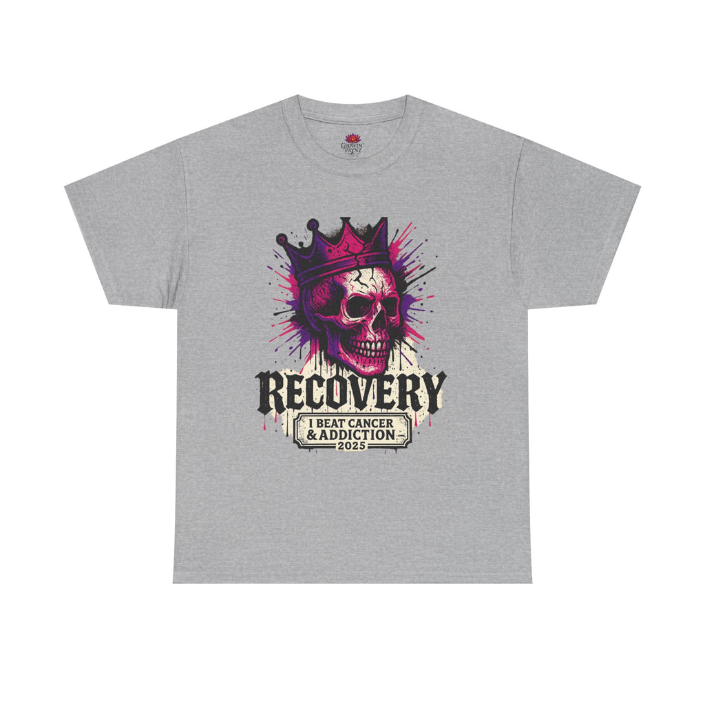 Recovery Skull Tee - Celebrate Strength, Unisex Heavy Cotton Tee, Cancer Awareness, Addiction Recovery, Gift for Survivors