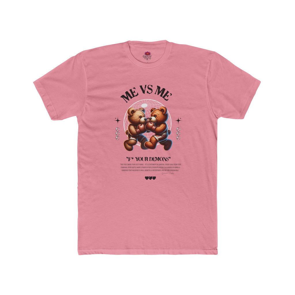 (DESIGN PRINT ON FRONT)  Me vs Me Bear Graphic Tee, Unisex Cotton Crew T-Shirt, Cute Casual Top, Perfect Gift for Friends, Birthday & Everyday Wear