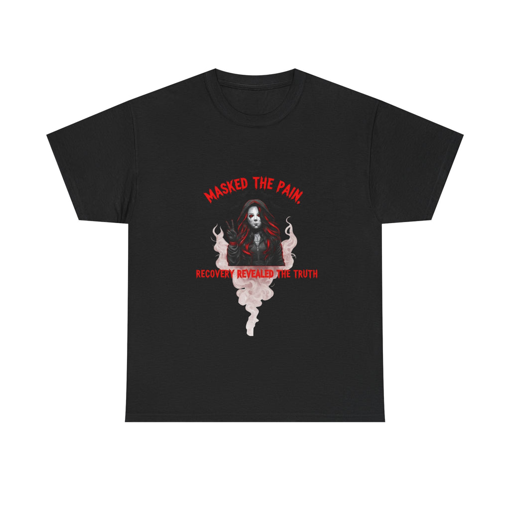 Gothic Graphic Tee - Masked The Pain, Recovery, Truth, Unisex Heavy Cotton Shirt, Alternative Fashion, Self-Care Apparel, Edgy Gift
