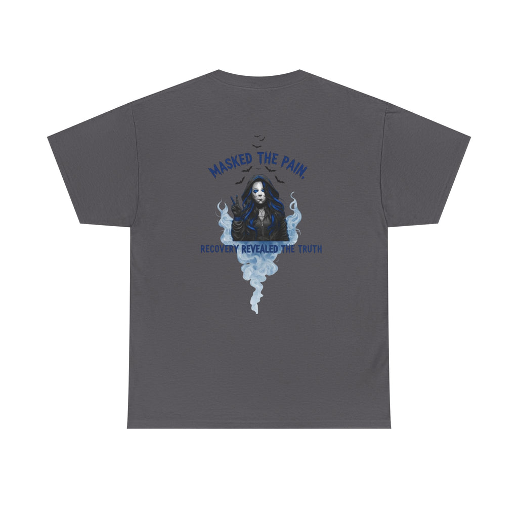 Unisex Heavy Cotton Tee - "Masked The Pain" Recovery Design, Motivational Shirt, Inspirational Gift, Self-Care Apparel, Mental Health [...]