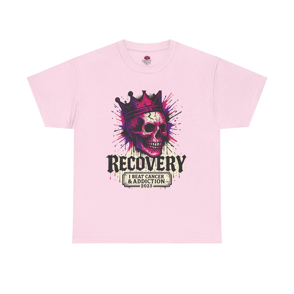 Recovery Skull Tee - Celebrate Strength, Unisex Heavy Cotton Tee, Cancer Awareness, Addiction Recovery, Gift for Survivors