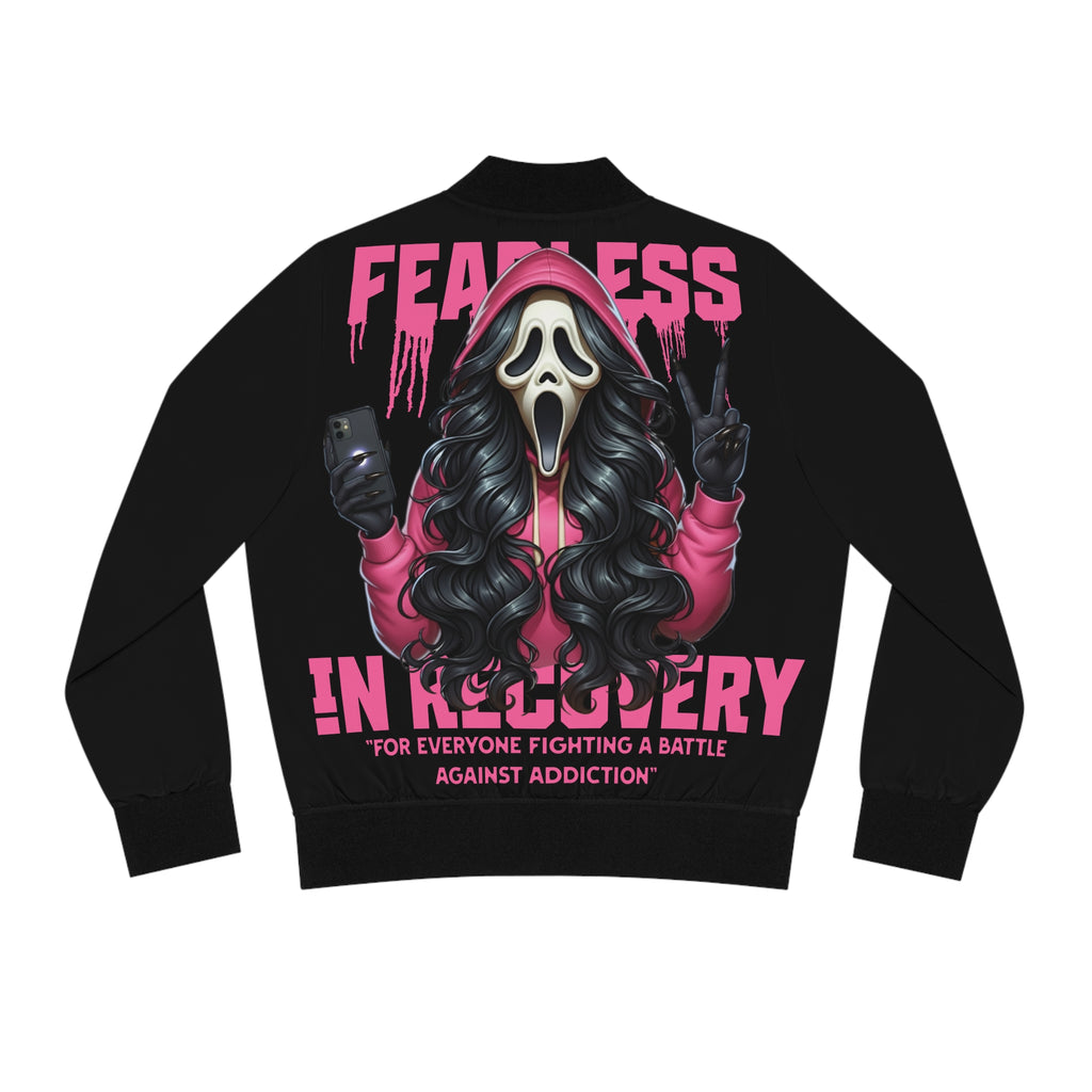Fearless Women's Bomber Jacket - AOP | Recovery Style | Perfect Gift for Addicts, Courage, Motivation, Streetwear Fashion