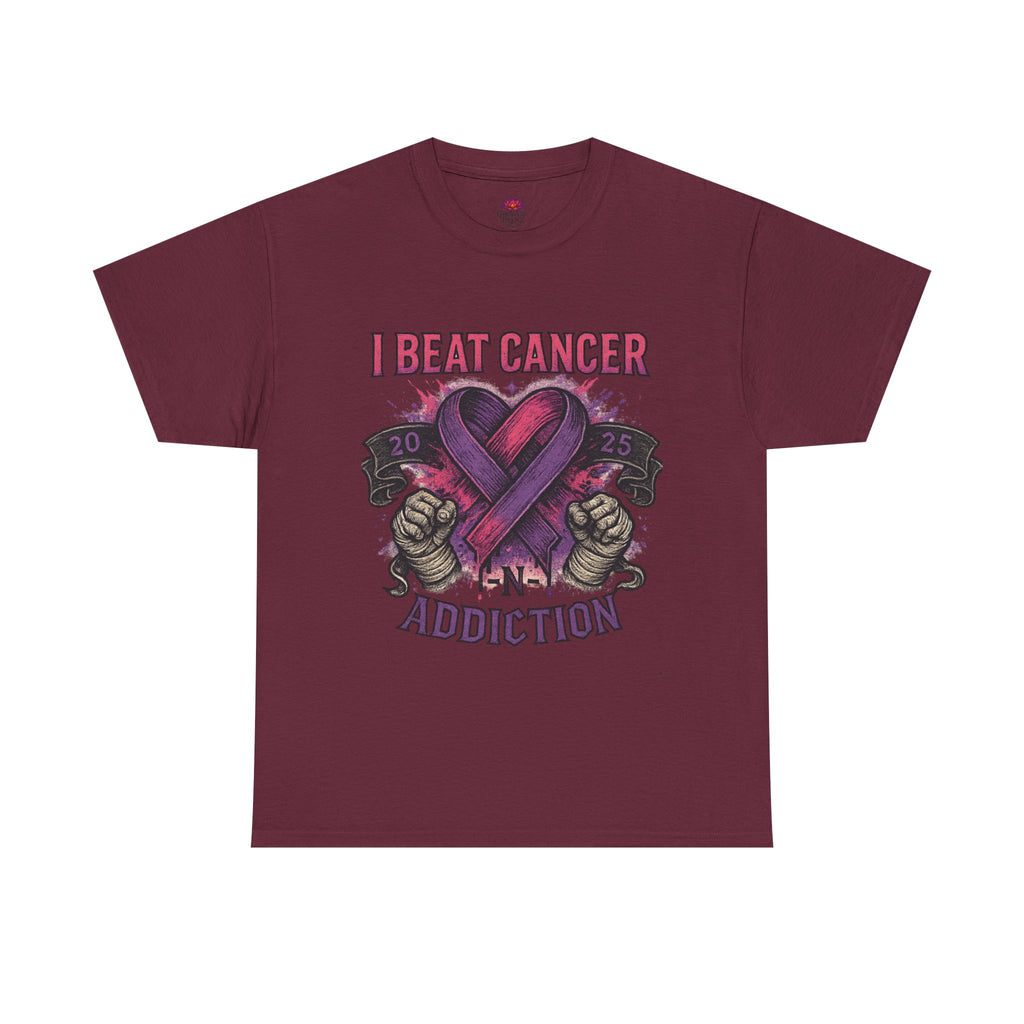 Cancer Awareness Unisex Tee - I Beat Cancer, Fight Against Addiction, Support Breast Cancer, Inspirational Gift, Comfortable Cotton Shirt