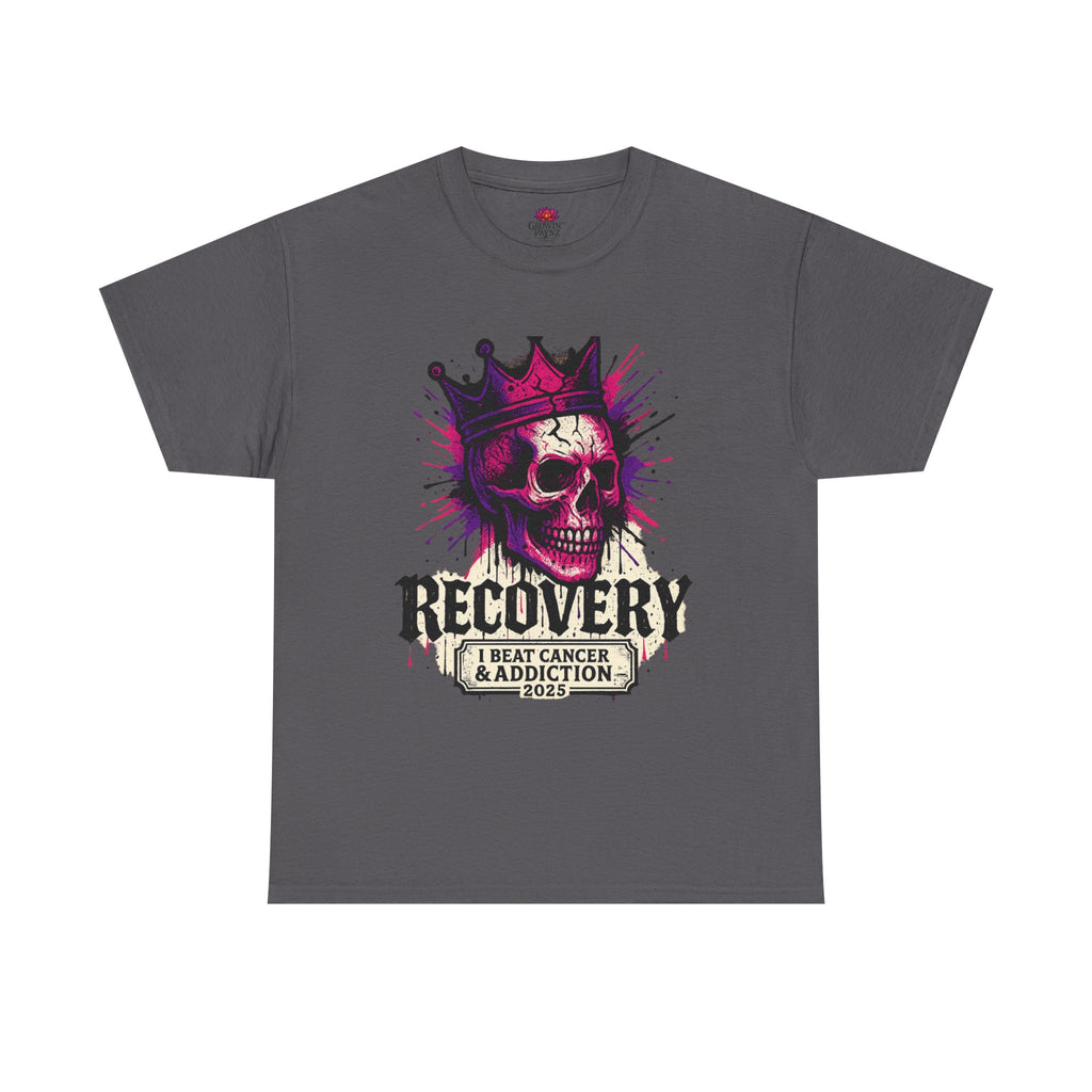 Recovery Skull Tee - Celebrate Strength, Unisex Heavy Cotton Tee, Cancer Awareness, Addiction Recovery, Gift for Survivors