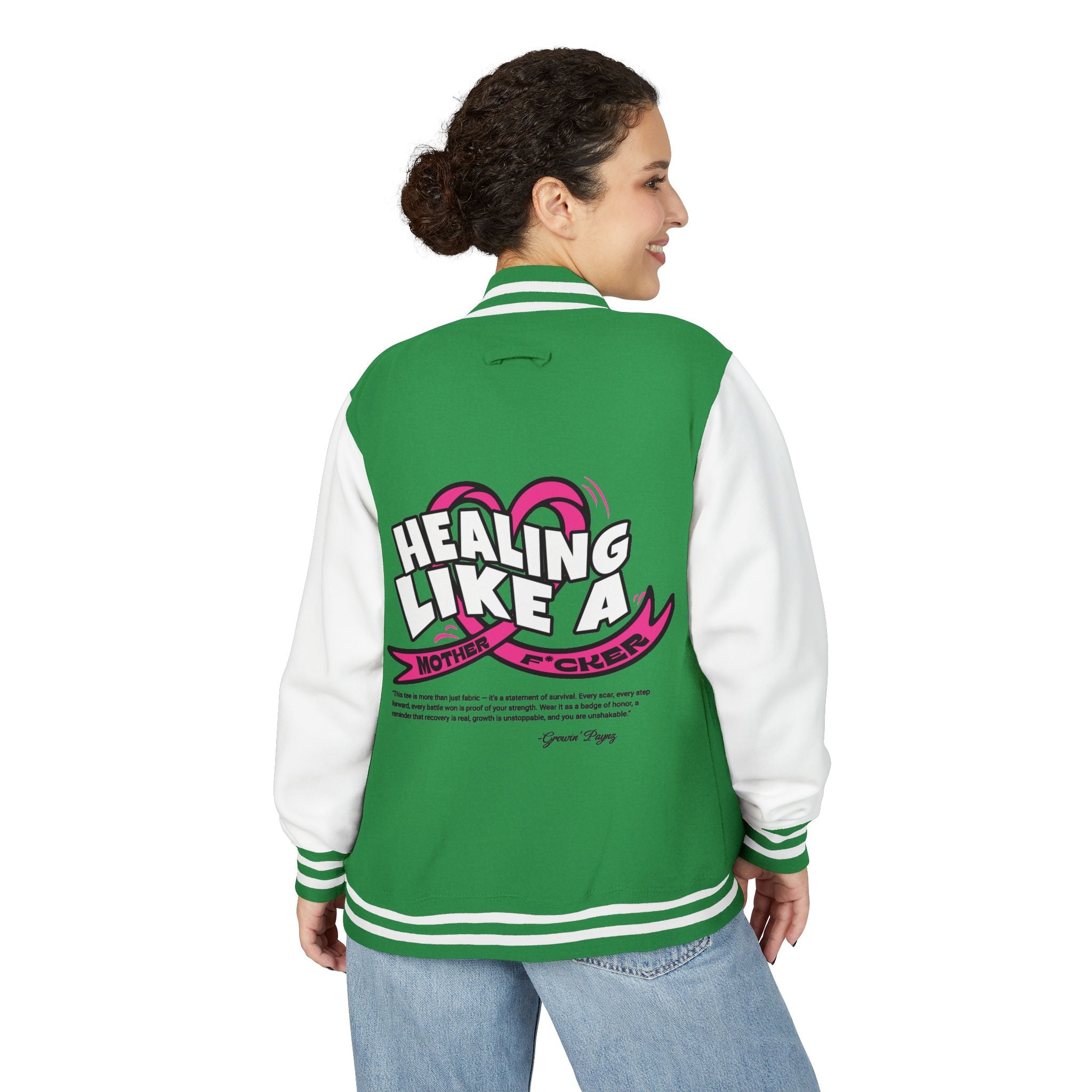 Healing Like a Mother Letterman Jacket, Unisex Varsity Jacket, Trendy Outerwear, Gift for Moms, Stylish Letterman for Her, Casual [...]