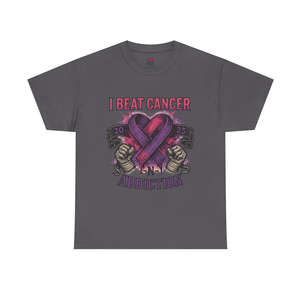 Cancer Awareness Unisex Tee - I Beat Cancer, Fight Against Addiction, Support Breast Cancer, Inspirational Gift, Comfortable Cotton Shirt