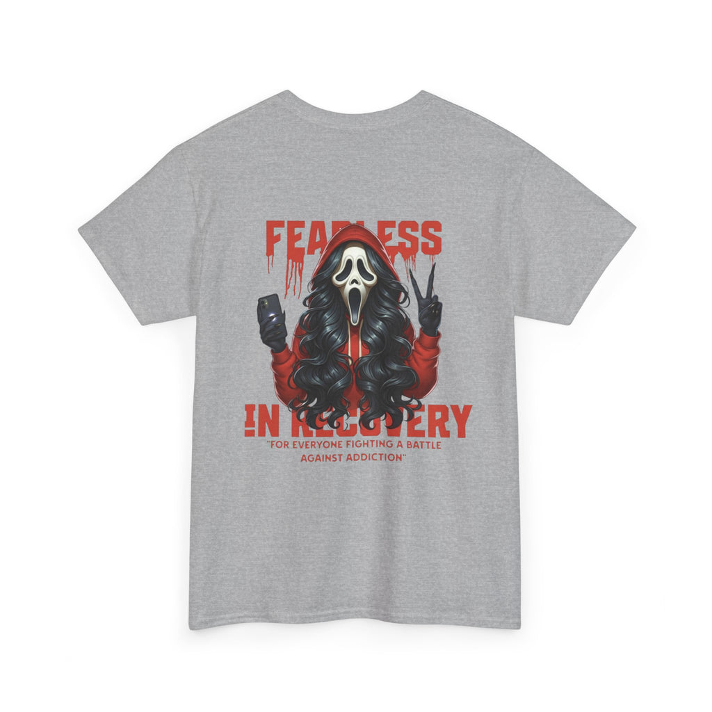(DESIGN ON BACK) Fearless in Recovery Tee, Recovery Awareness Shirt, Mental Health T-Shirt, Unisex Heavy Cotton Tee, Inspirational Gift for Peer Support