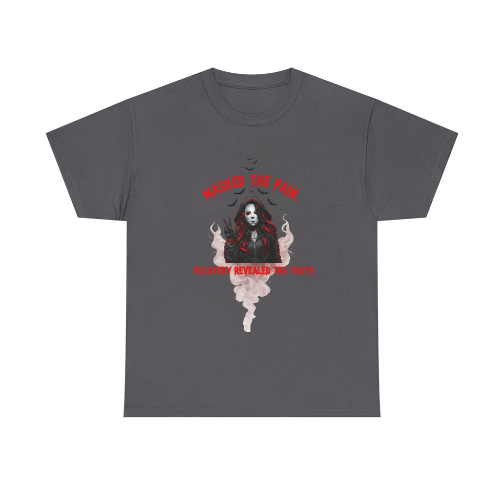 Gothic Graphic Tee - Masked The Pain, Recovery, Truth, Unisex Heavy Cotton Shirt, Alternative Fashion, Self-Care Apparel, Edgy Gift