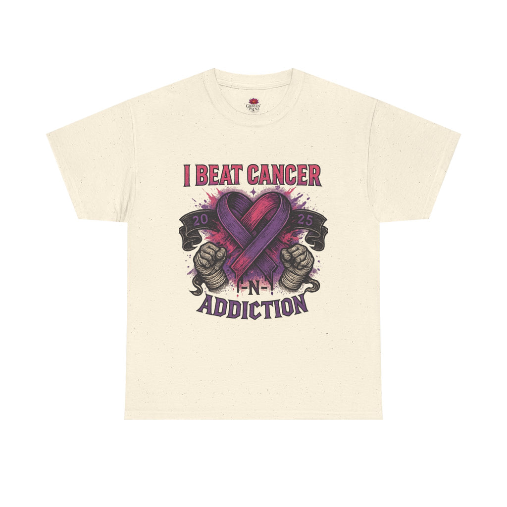 Cancer Awareness Unisex Tee - I Beat Cancer, Fight Against Addiction, Support Breast Cancer, Inspirational Gift, Comfortable Cotton Shirt